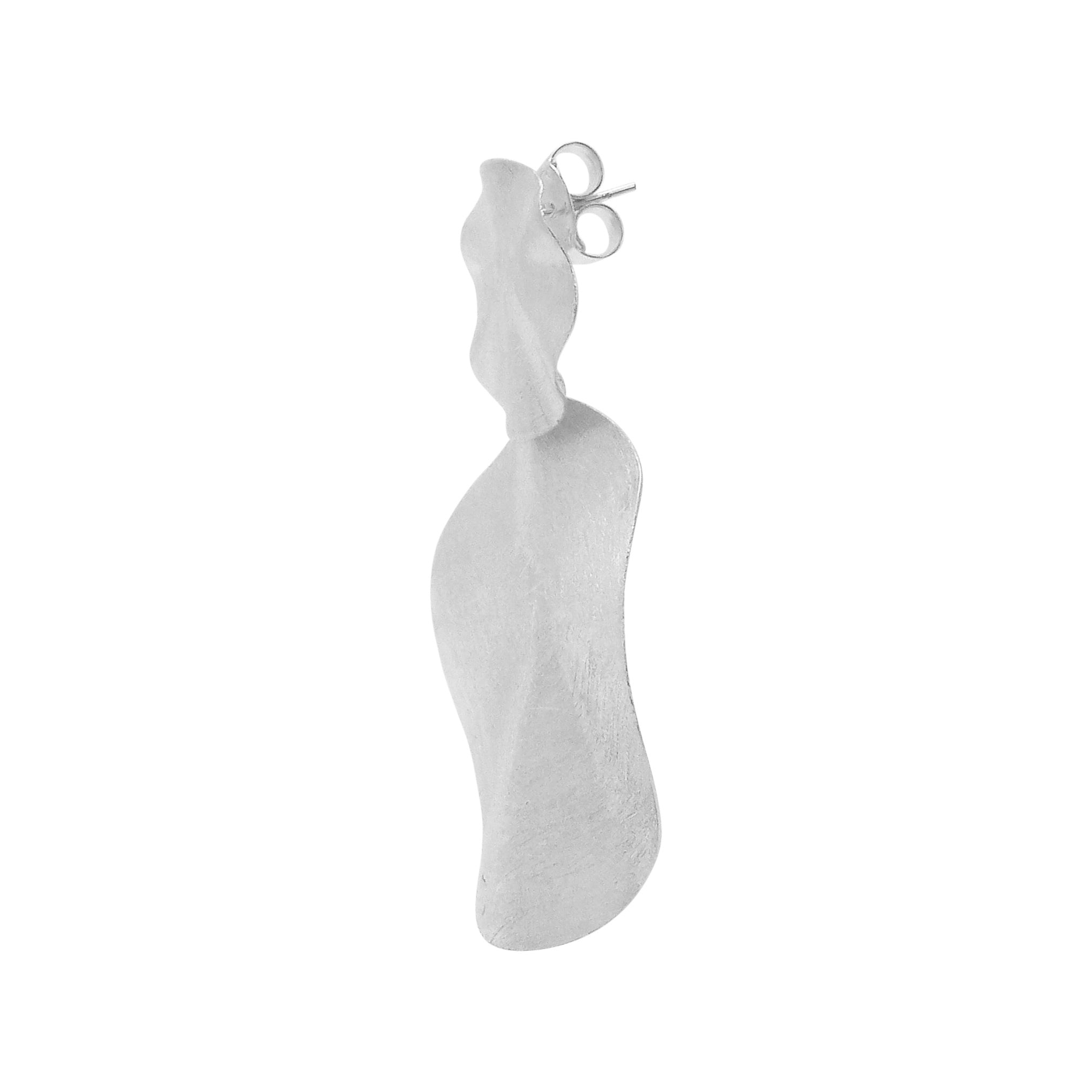 45 Degree Angle View of Sheila Fajl Isola Double Dangle Organic Earrings in Brushed Silver