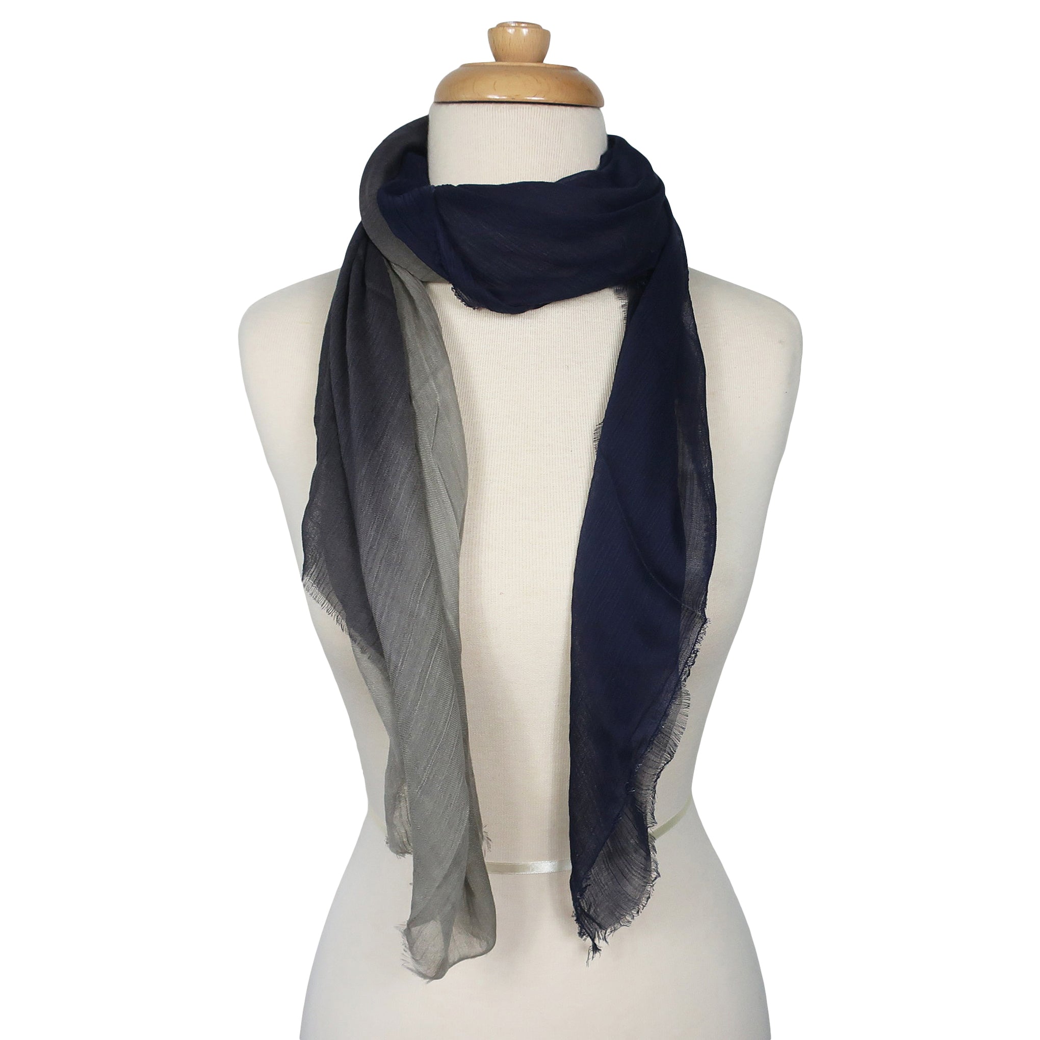 Blue Pacific Dream Cashmere and Silk Scarf in Navy and Gray Taupe 47 x 37