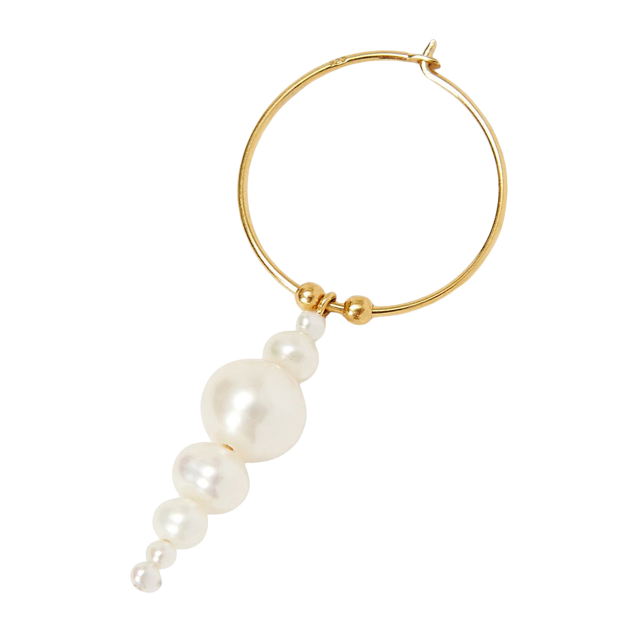 Chan Luu Graduated Drop Pearl Dangle Hoop Earrings in White Pearl and Gold