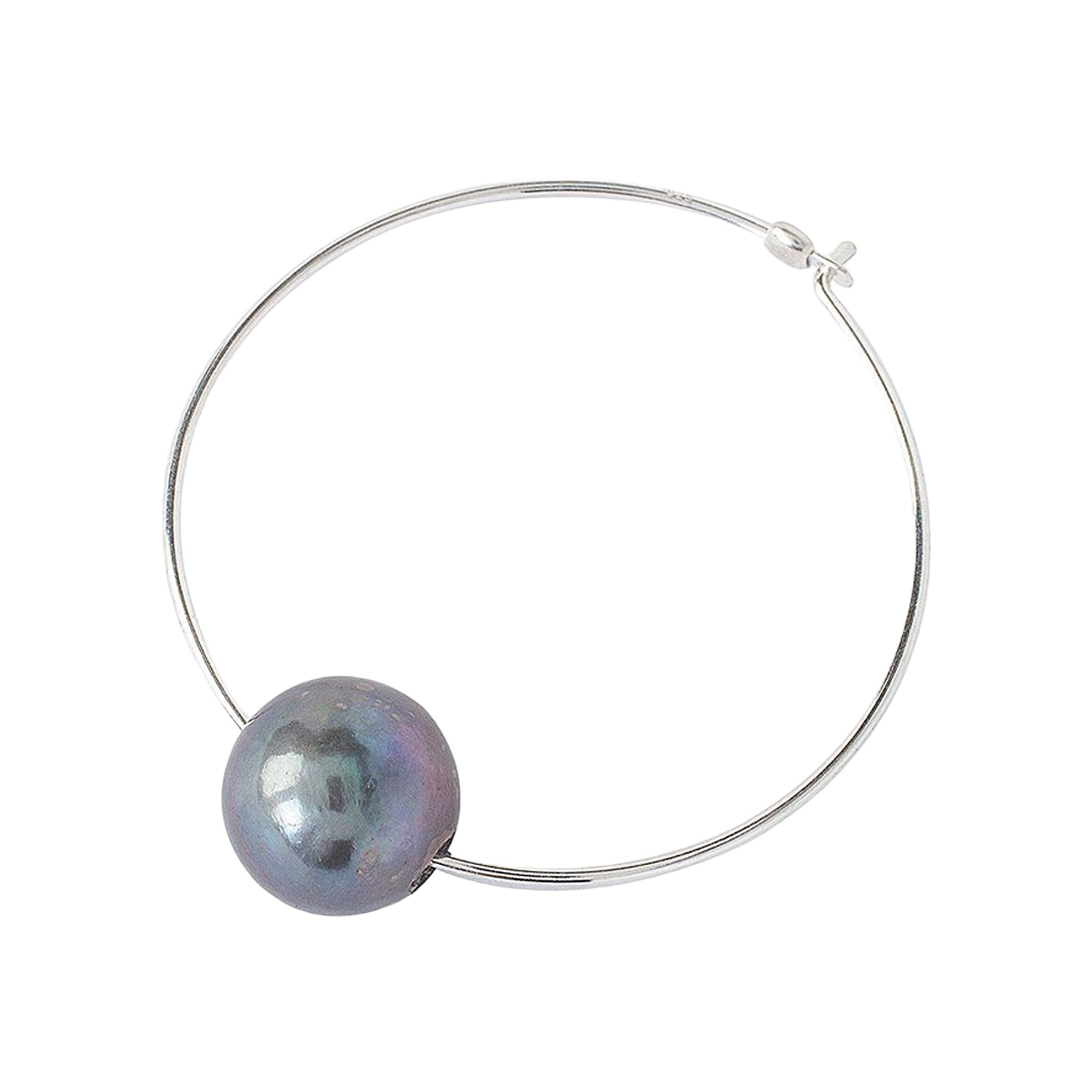 Chan Luu 1.50 Inch Peacock Blue Floating Pearl Hoops in Silver