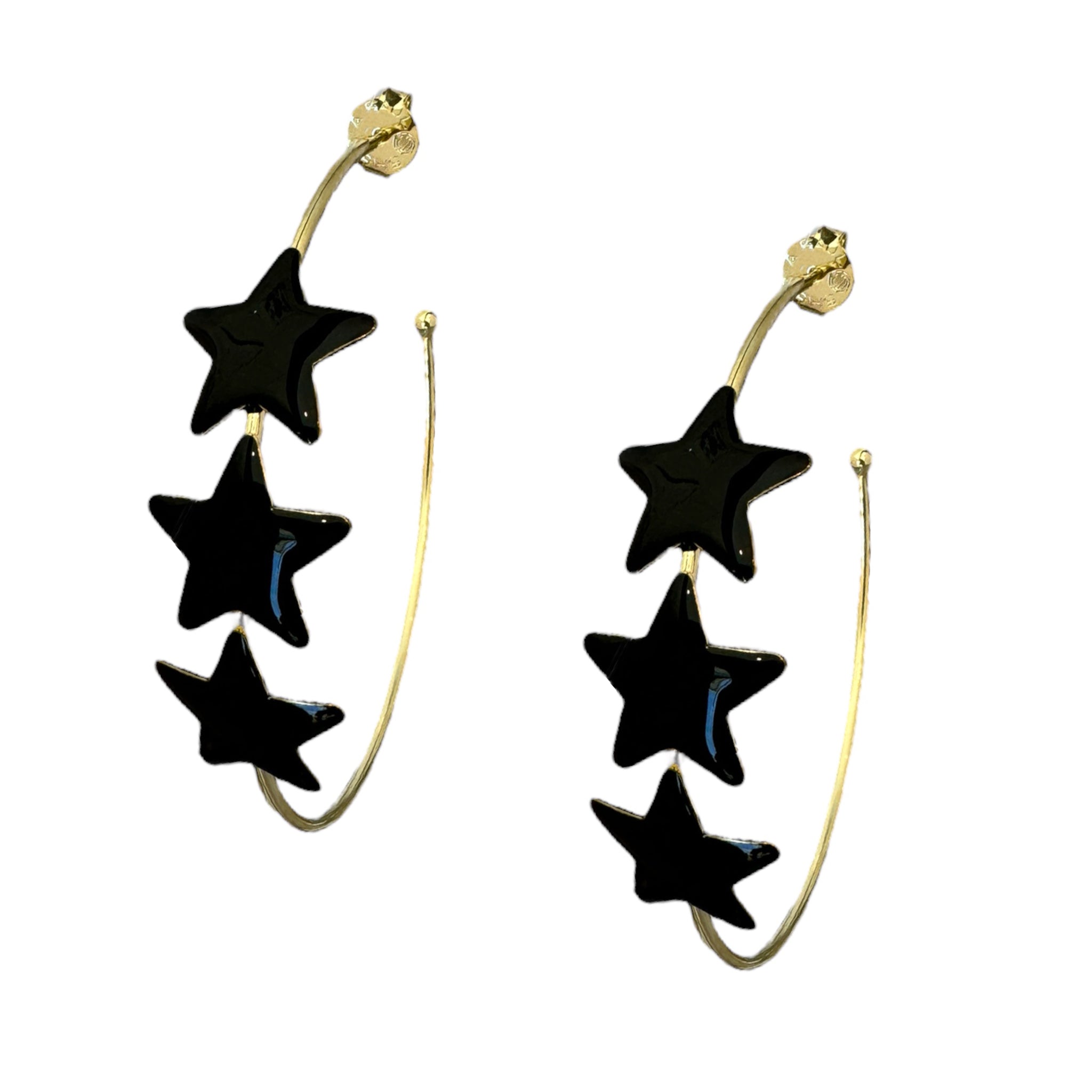 Sheila Fajl Silvina Star Statement Hoop Earrings in Black Resin and Gold Plated
