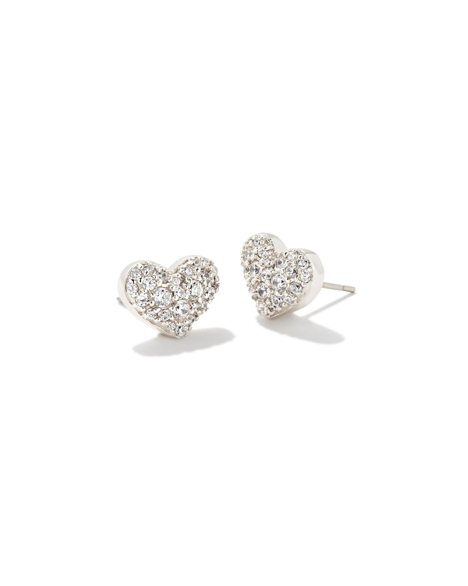 Kendra Scott Ari Pave Crystal Heart Stud Earrings in White Crystal and Rhodium Plated