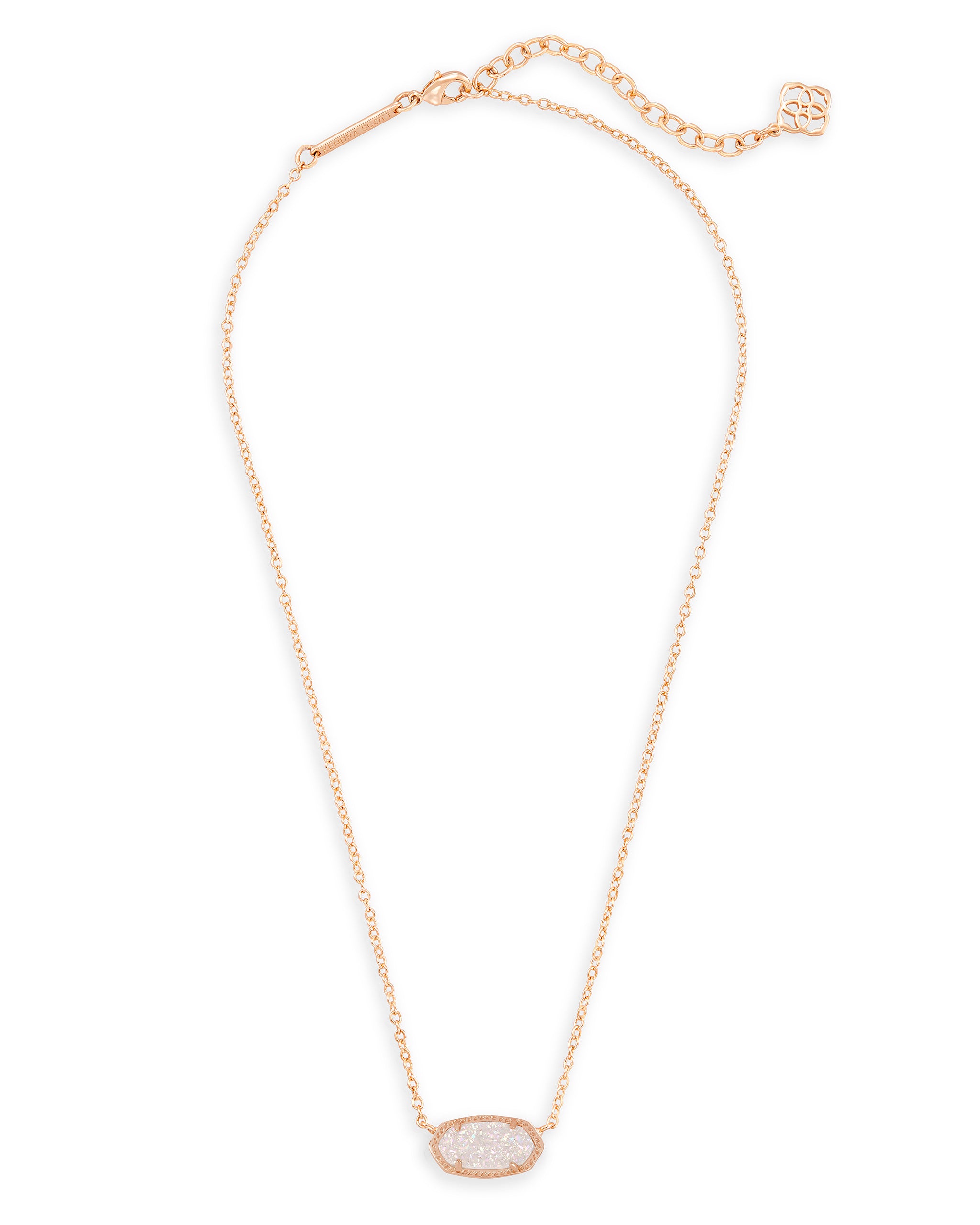 Kendra Scott Elisa Oval Pendant Necklace in Iridescent Drusy and Rose Gold