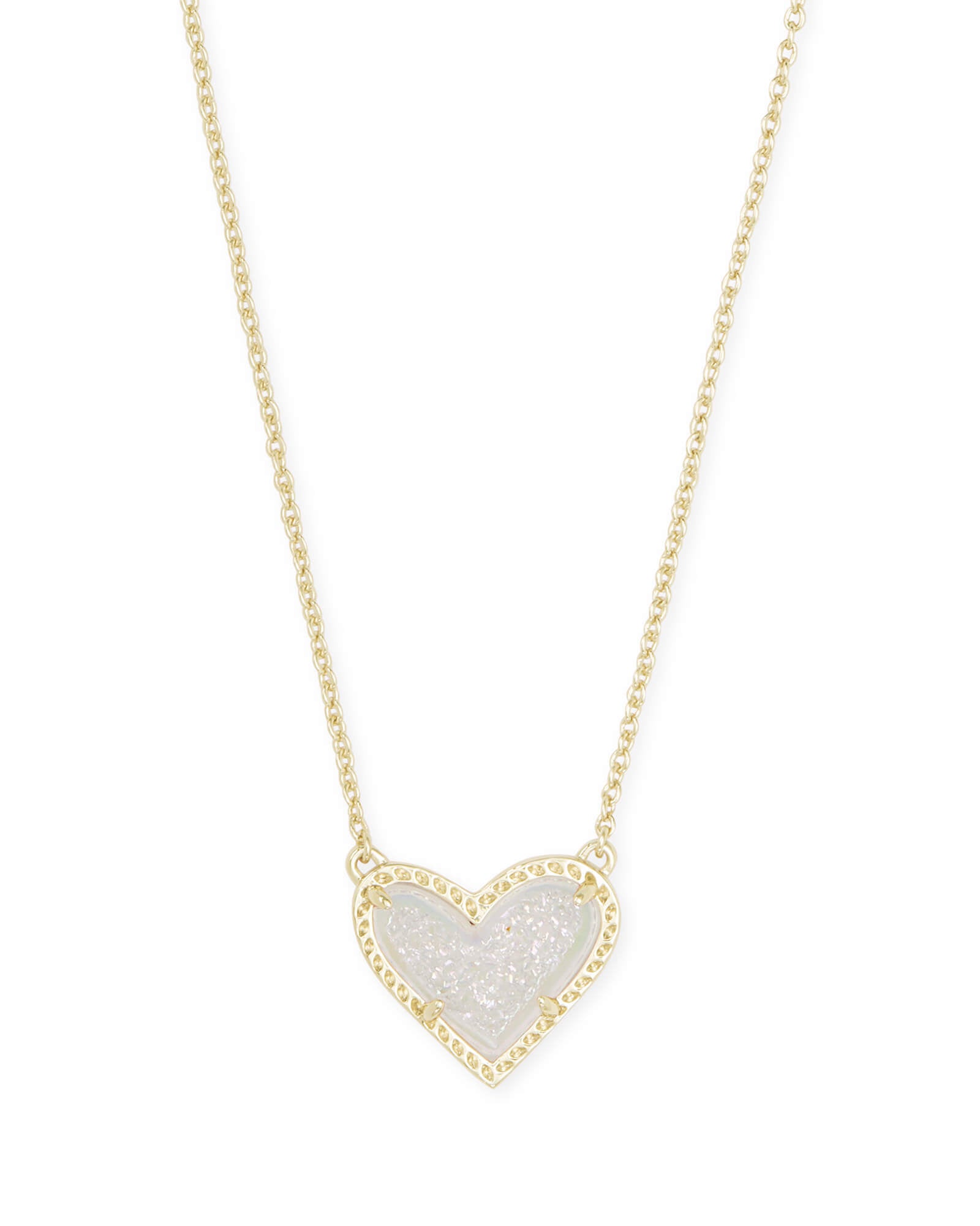 Kendra Scott Ari Heart Pendant Necklace in Iridescent Drusy and Gold