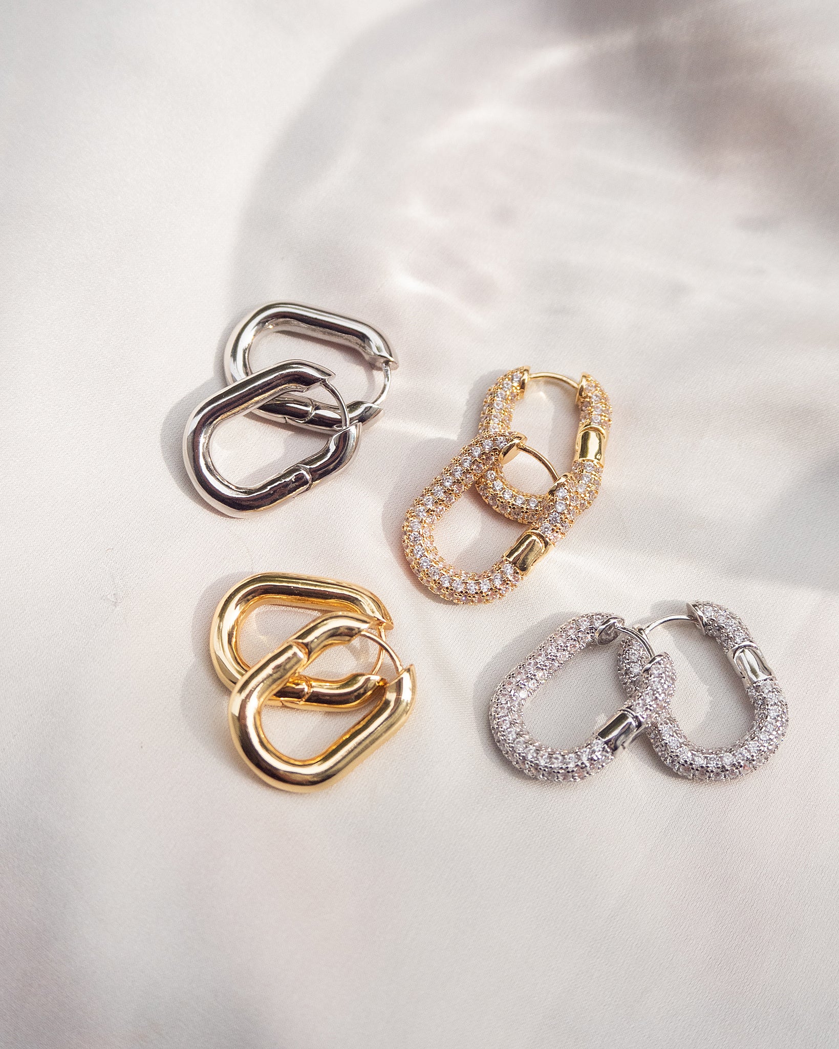 Luv Aj Pave Chain Link Huggie Hoop Earrings in CZ and Polished Gold Plated