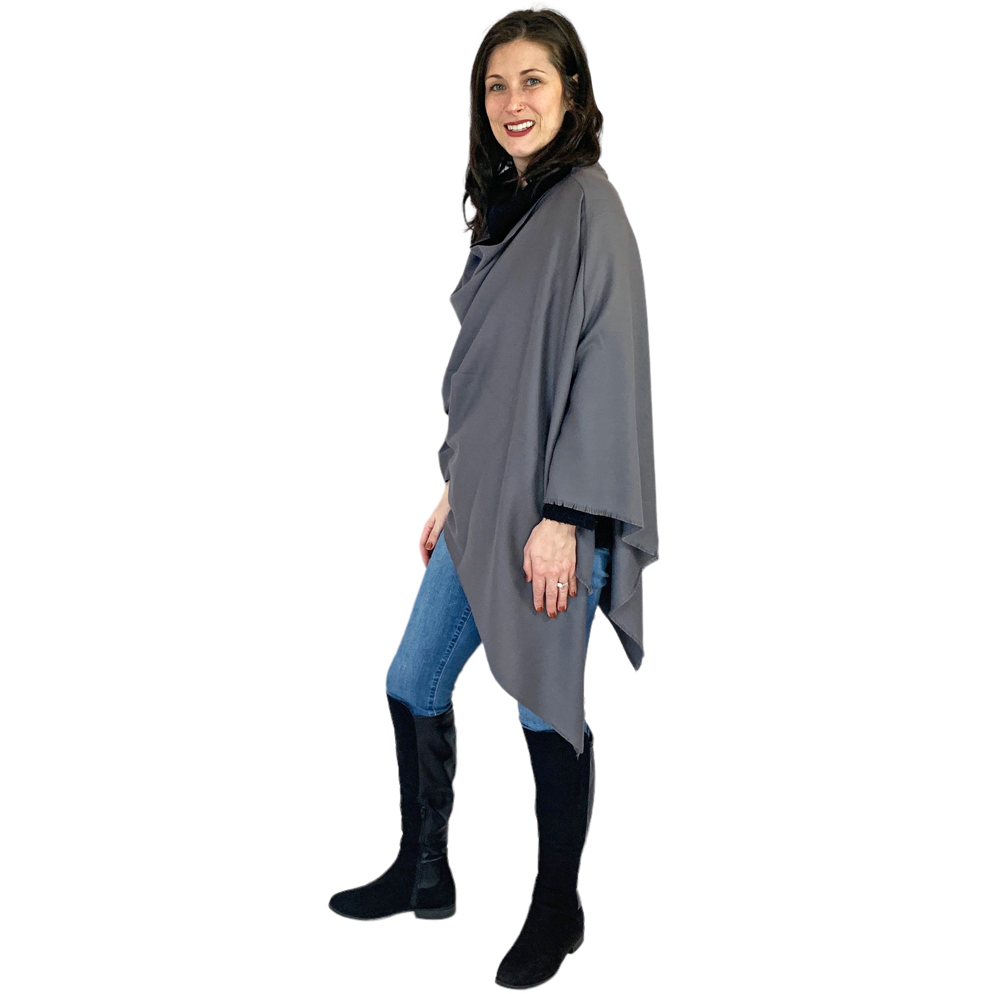 Blue Pacific Cashmere and Silk Poncho in Slate Gray