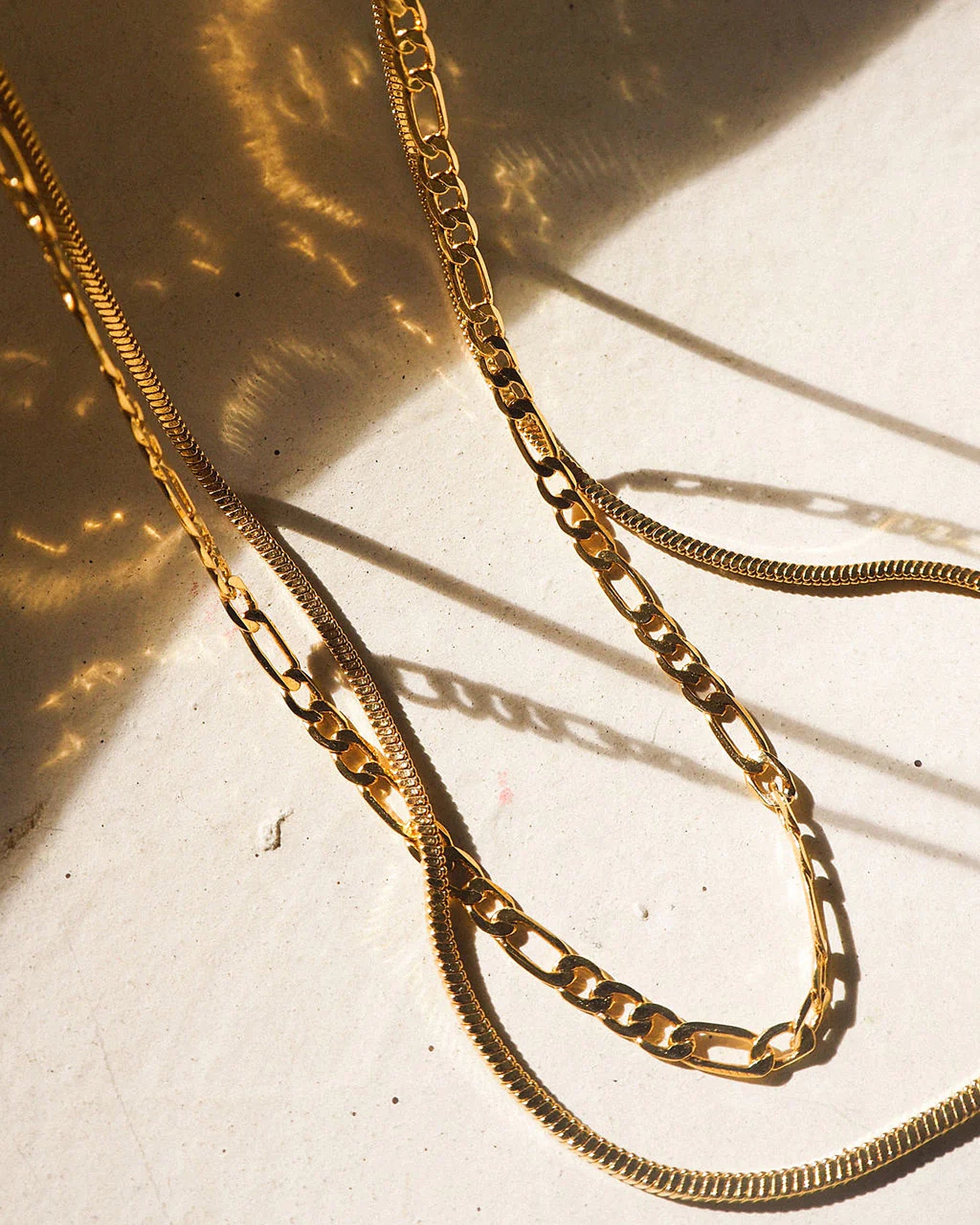 Luv Aj Cecilia Figaro and Herringbone Layering Double Chain Necklace in Gold Plated