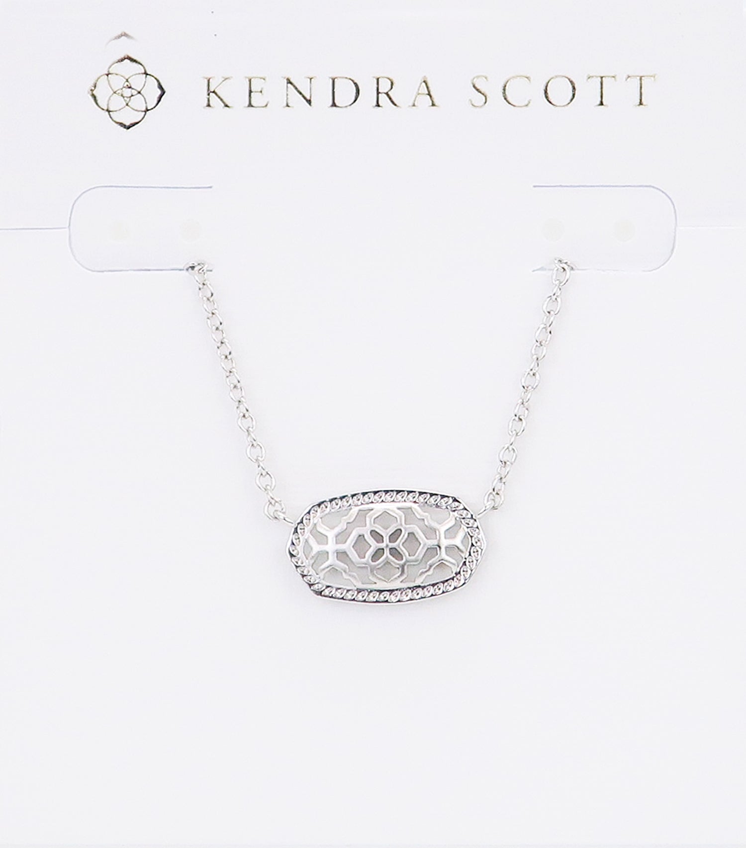 Kendra Scott Elisa Oval Filigree Pendant Necklace in Rhodium