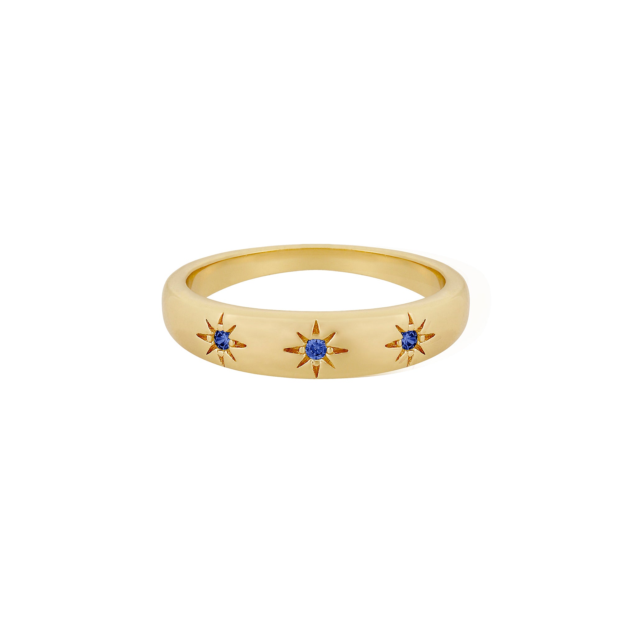 Five and Two Daphne Star Trio Stacking Ring in Blue CZ and Gold Size 7