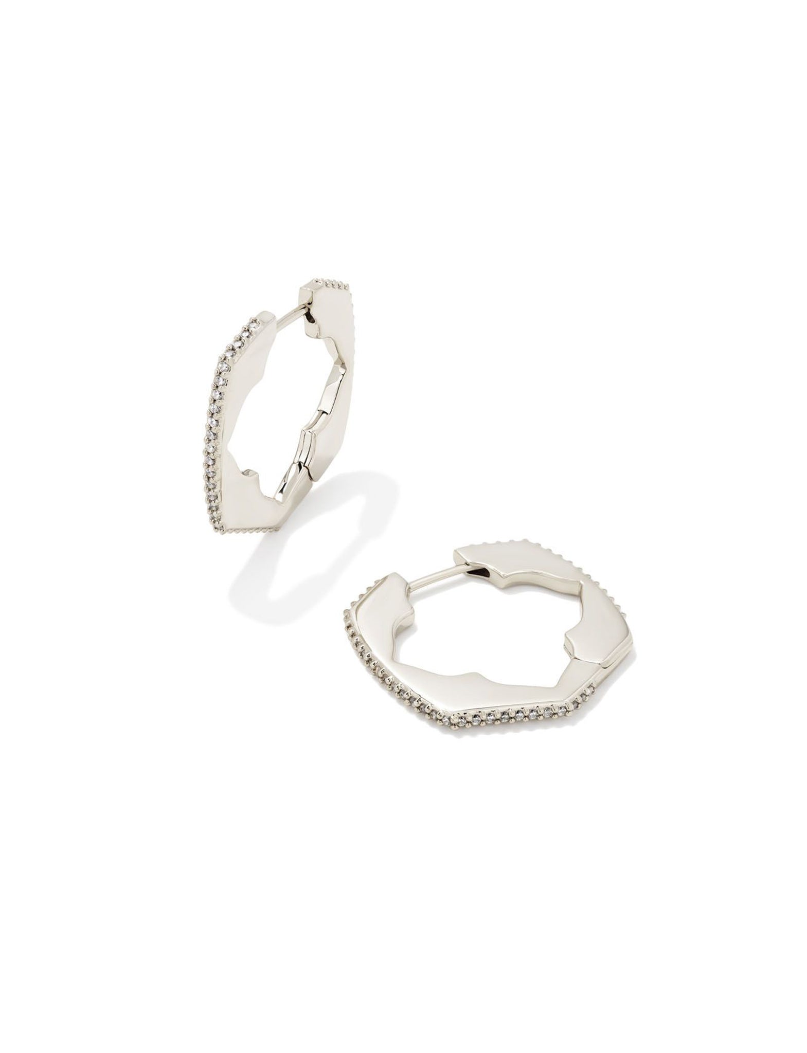 Kendra Scott Mallory Huggie Hoop Logo Earrings in White Crystal and Rhodium Plated