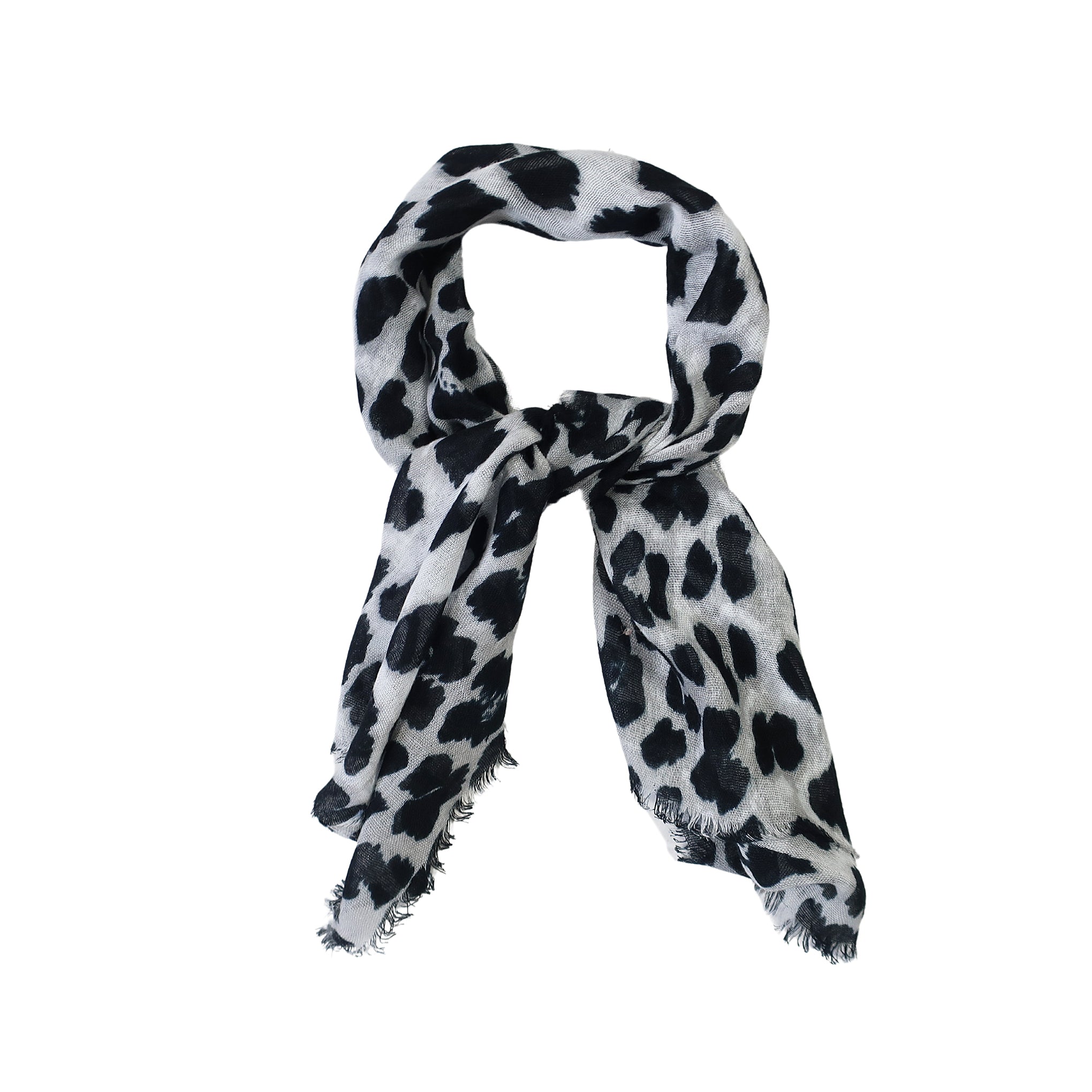 Blue Pacific Animal Print Cashmere and Silk Scarf Neckerchief in Snow Leopard