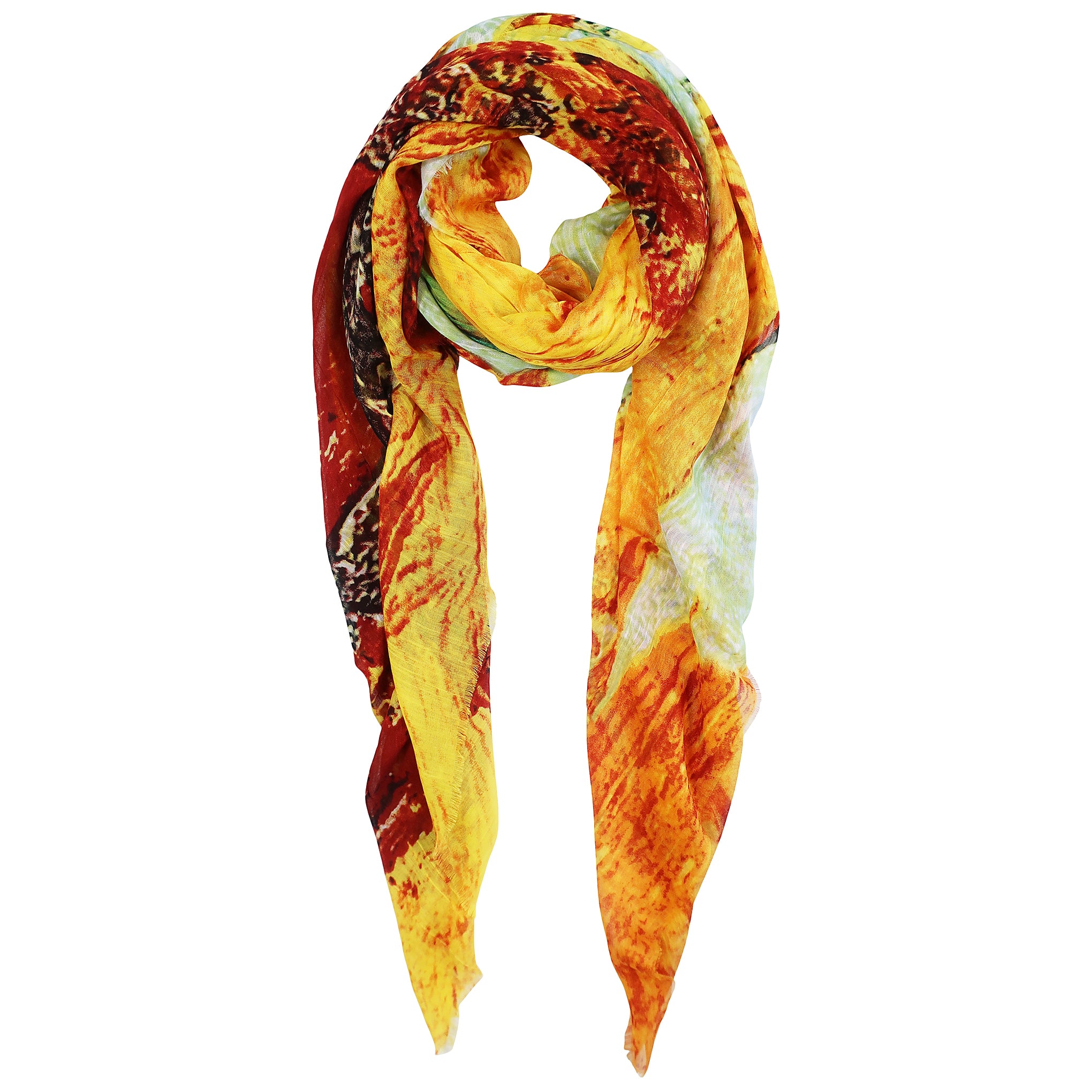 Blue Pacific Micromodal Sunflower Tapestry Scarf in Yellow Green and Red