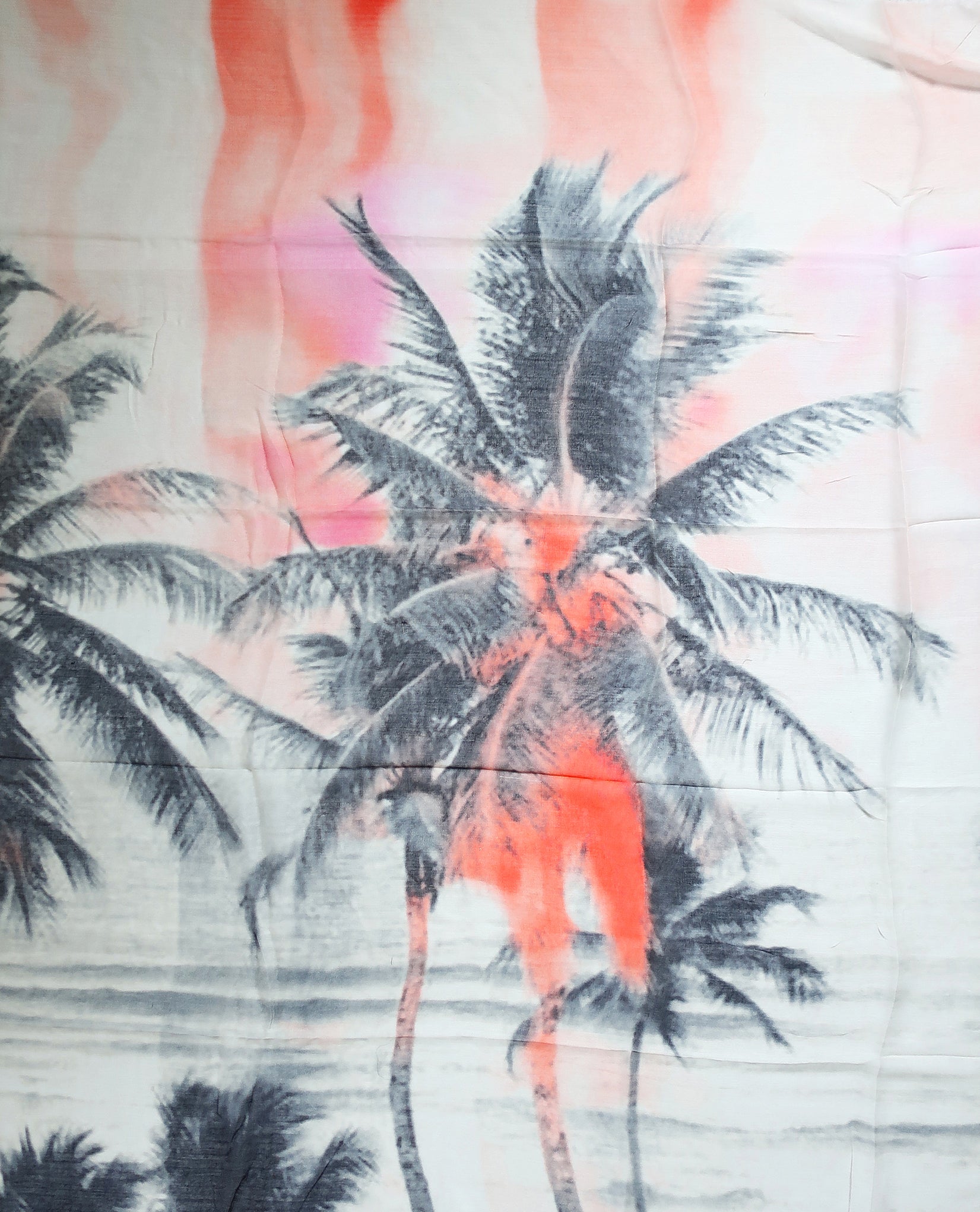 Blue Pacific Micromodal Beach Palm Tree Sunset Tapestry Scarf in Coral Peach