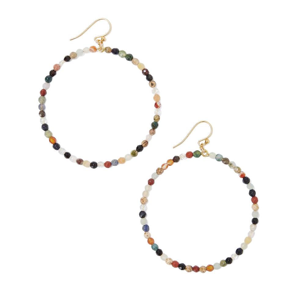 Chan Luu 2 Inch Gold Hoop Earrings in Multicolor Stones