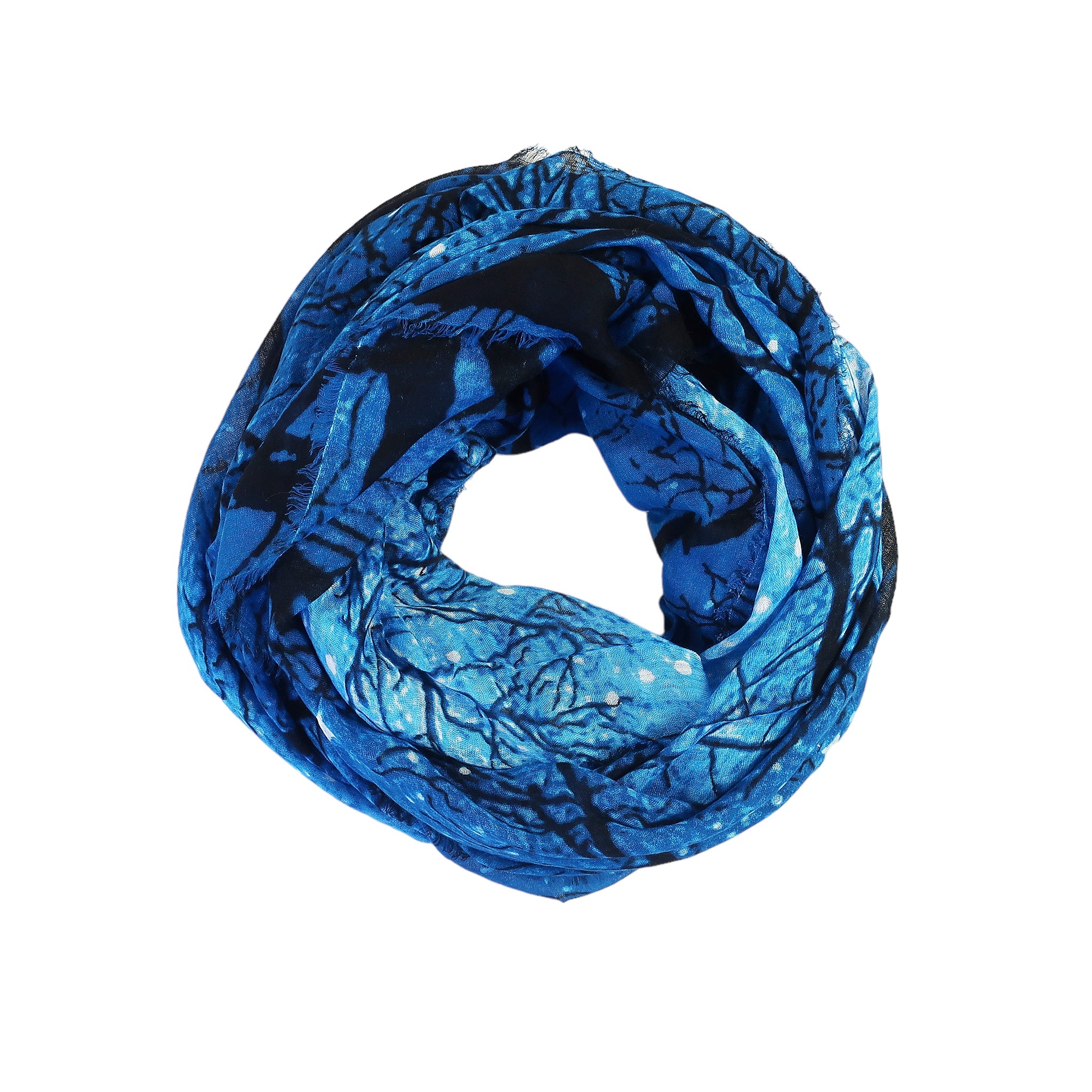 Blue Pacific Cashmere and Silk Sky and Tree Print Scarf in Cobalt Blue