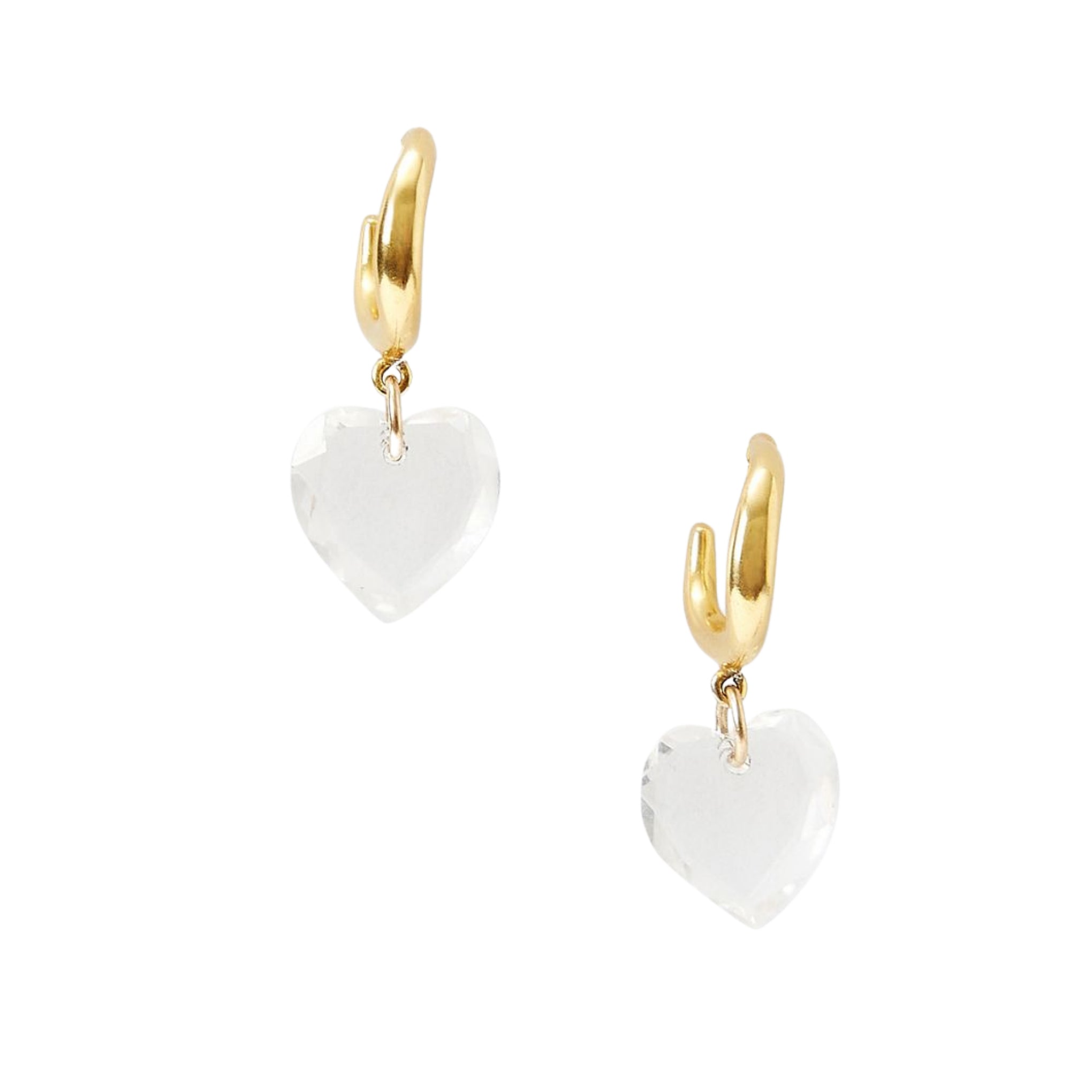Chan Luu Crystal Heart Huggie Hoop Earrings in Clear Crystal and Gold Plated