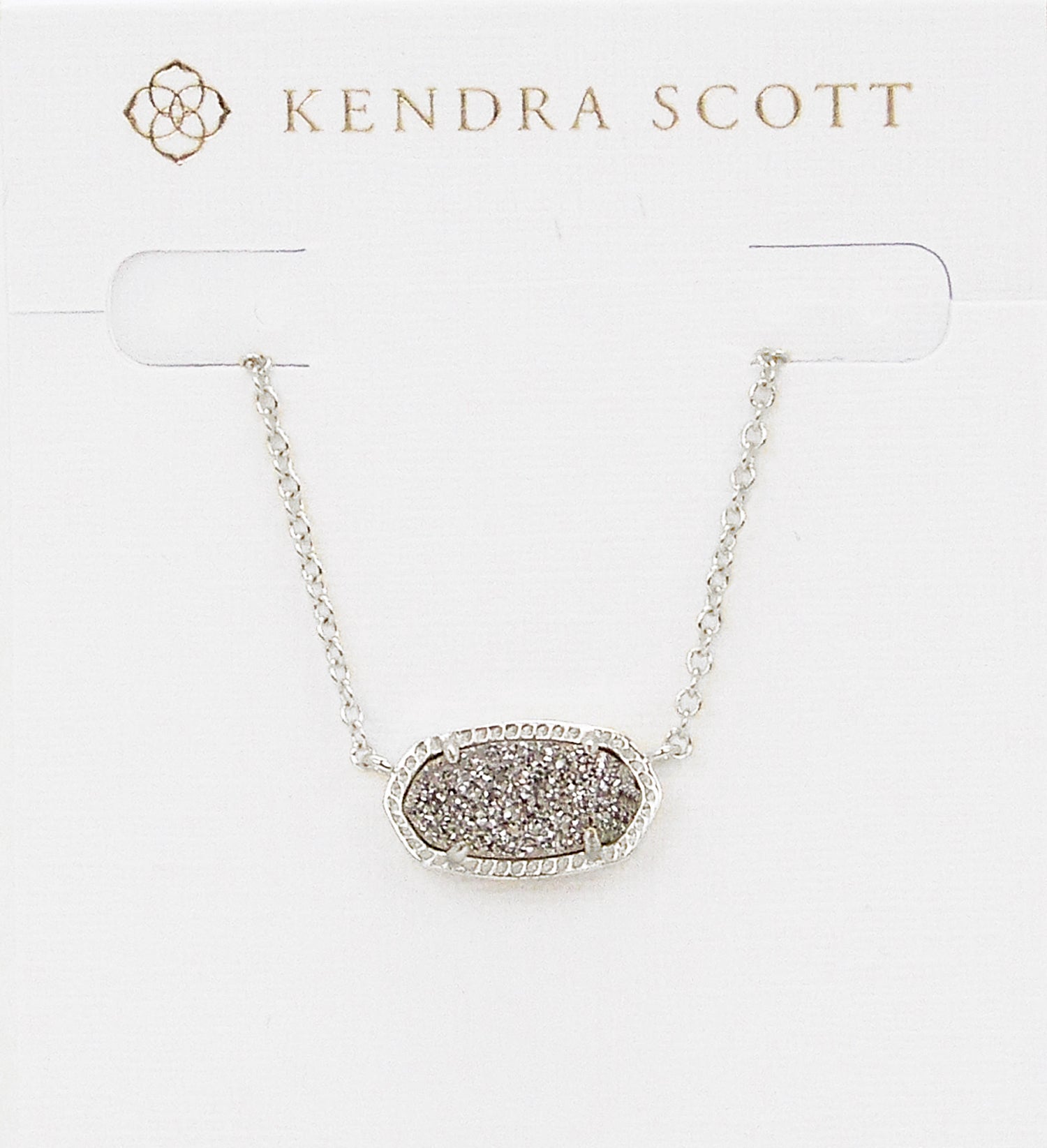 Kendra Scott Elisa Oval Pendant Necklace in Platinum Drusy and Rhodium