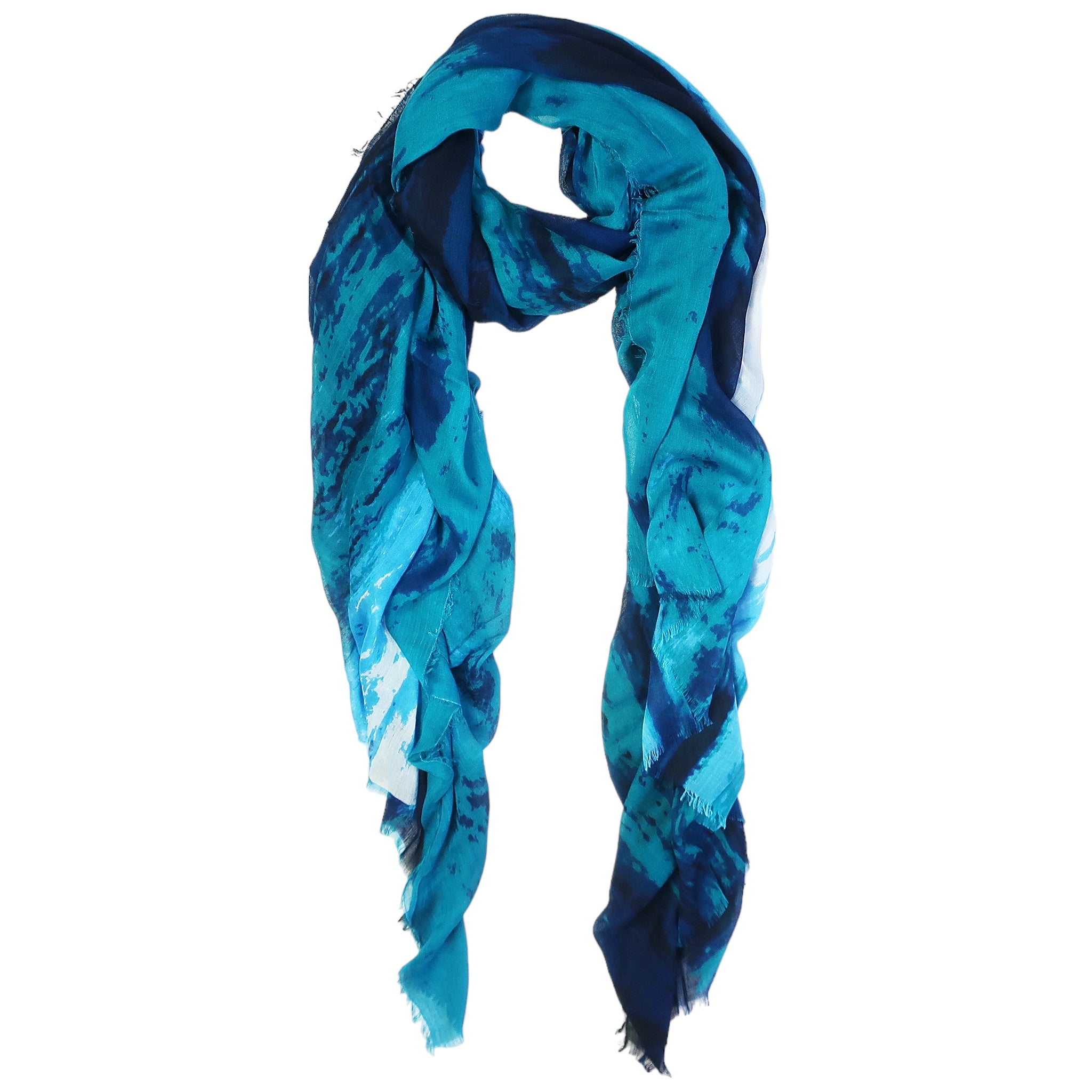 Blue Pacific Cashmere and Silk Watercolor Scarf in Navy Blue and Teal