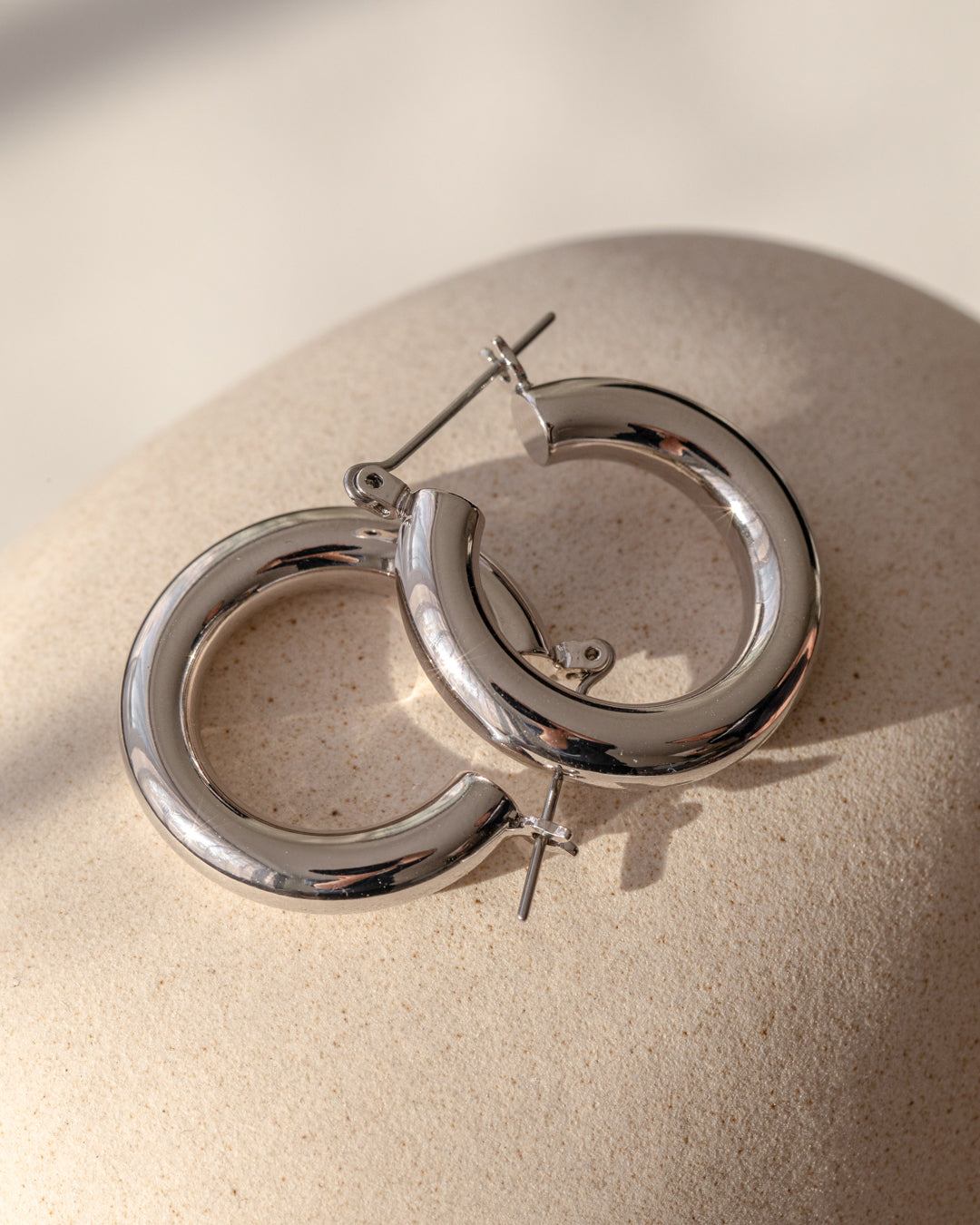 Luv Aj Baby Amalfi Tube Hoop Earrings in Polished Rhodium Plated