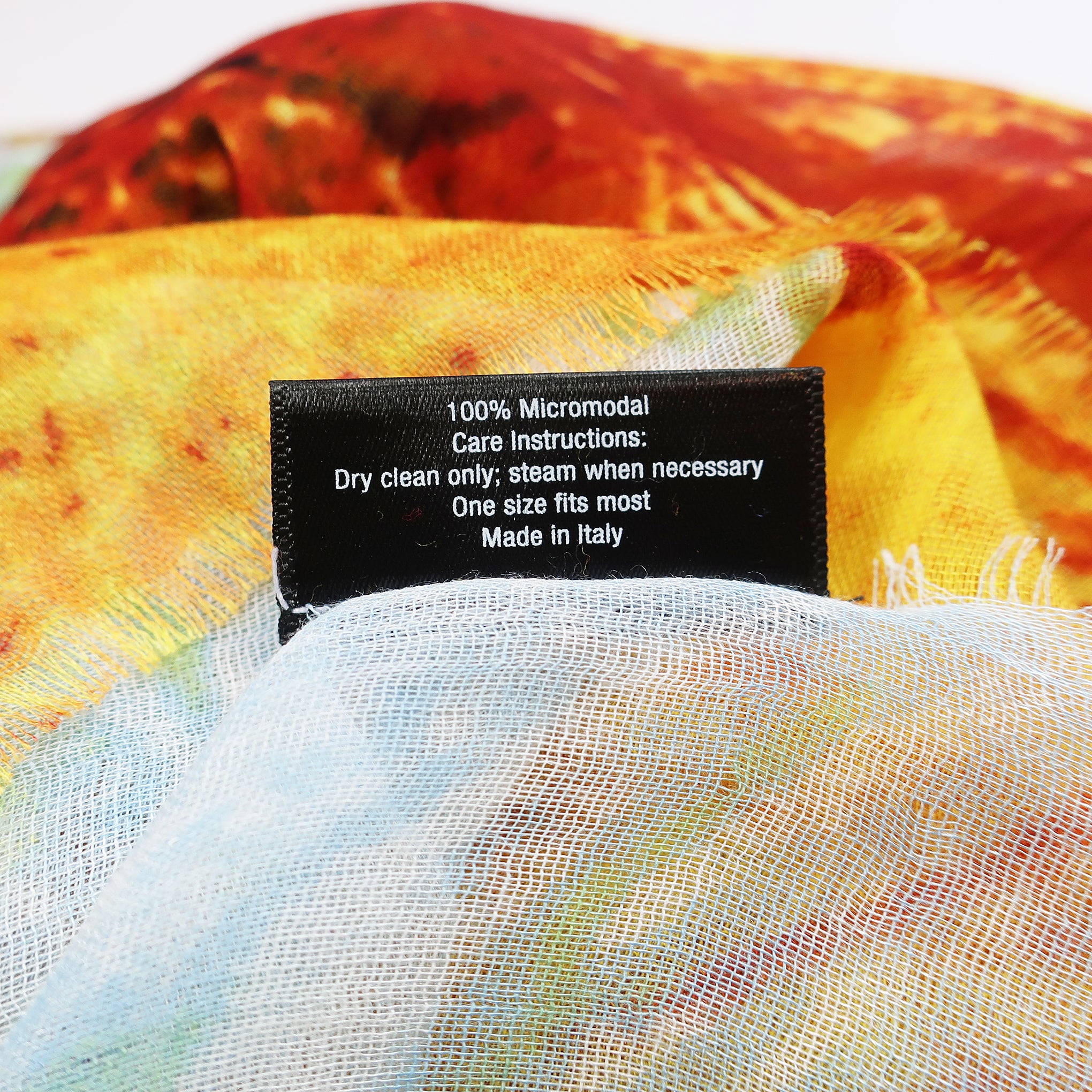 Blue Pacific Micromodal Sunflower Tapestry Scarf in Yellow Green and Red