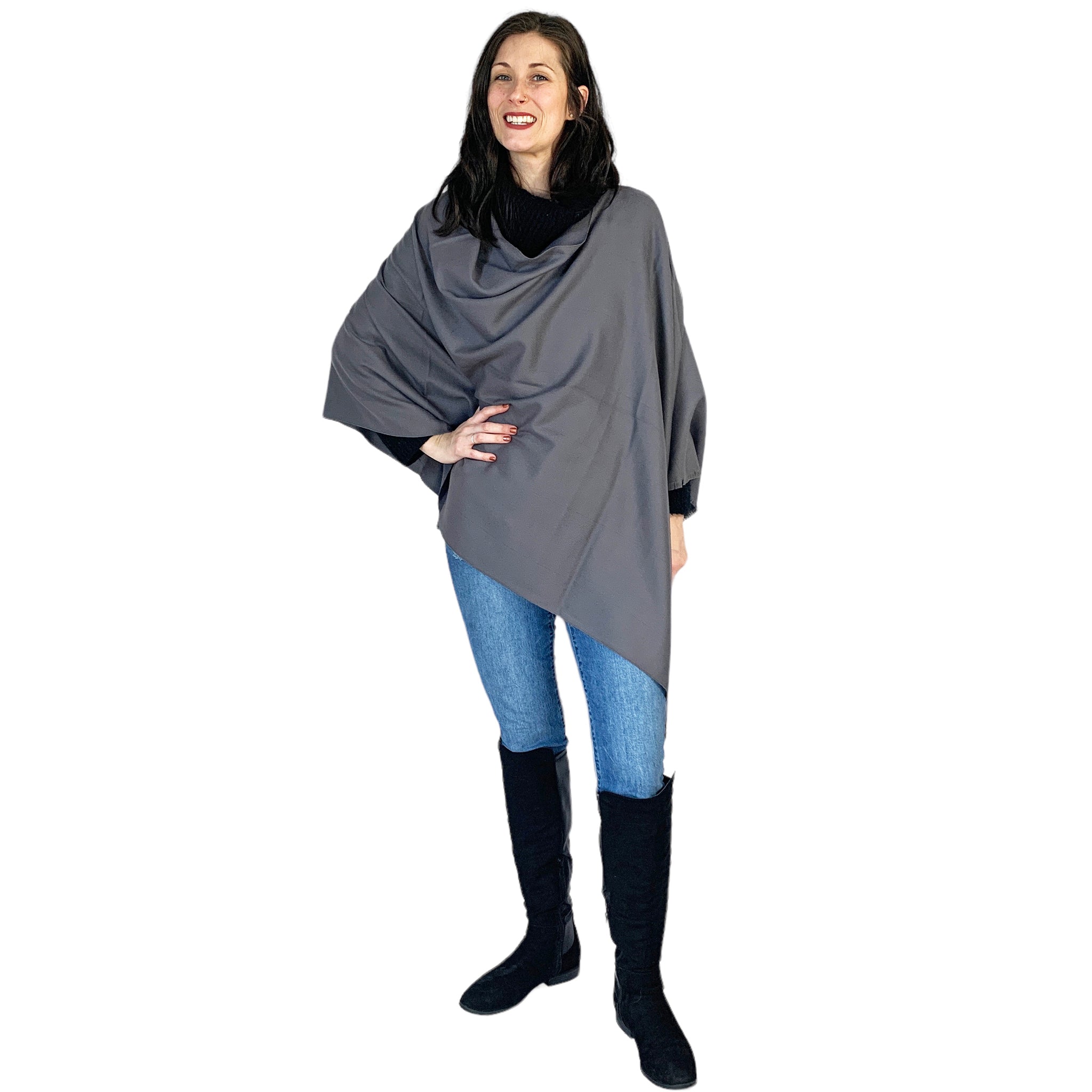 Blue Pacific Cashmere and Silk Poncho in Slate Gray
