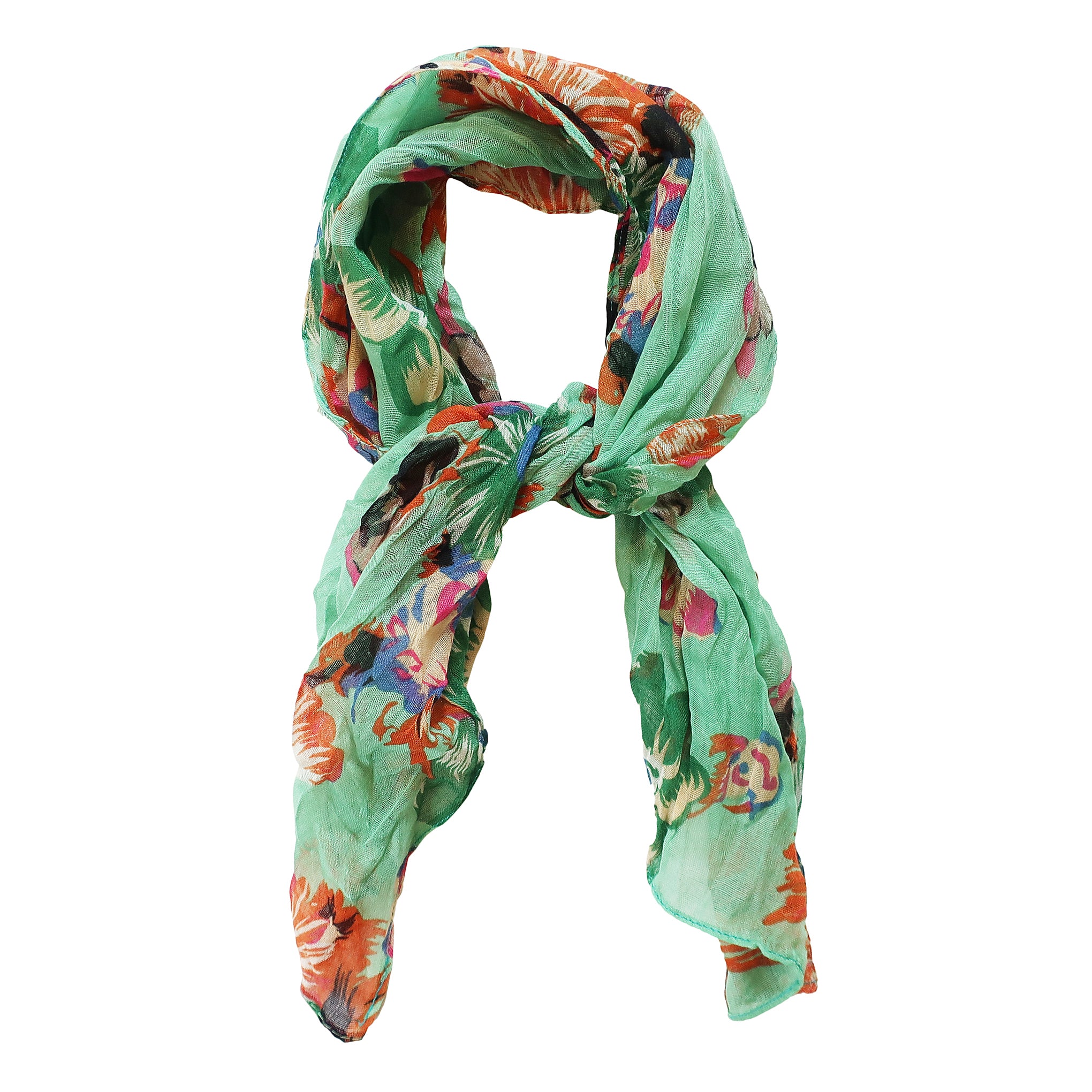 Blue Pacific French Flower Cotton Neckerchief Scarf in Lime Green