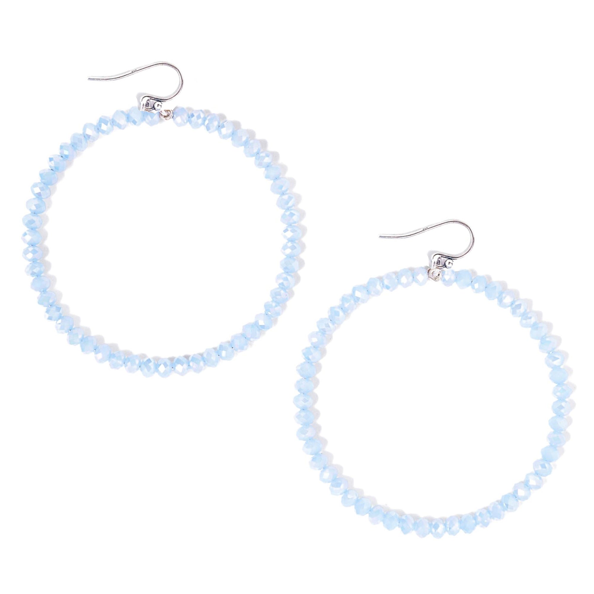 Chan Luu 2.25 Inch Silver Hoop Earrings in Periwinkle Blue Crystals