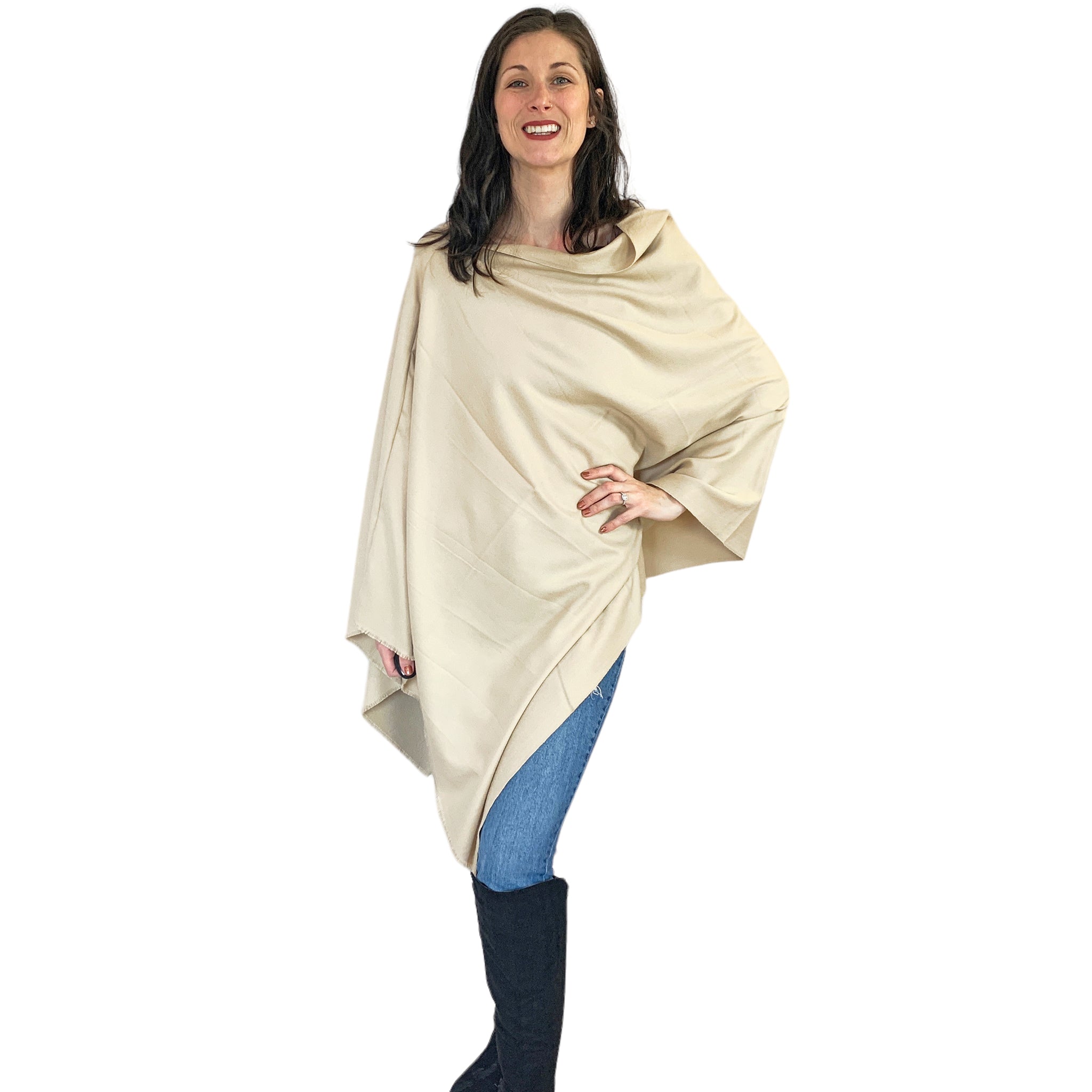 Blue Pacific Cashmere and Silk Poncho in Camel Tan