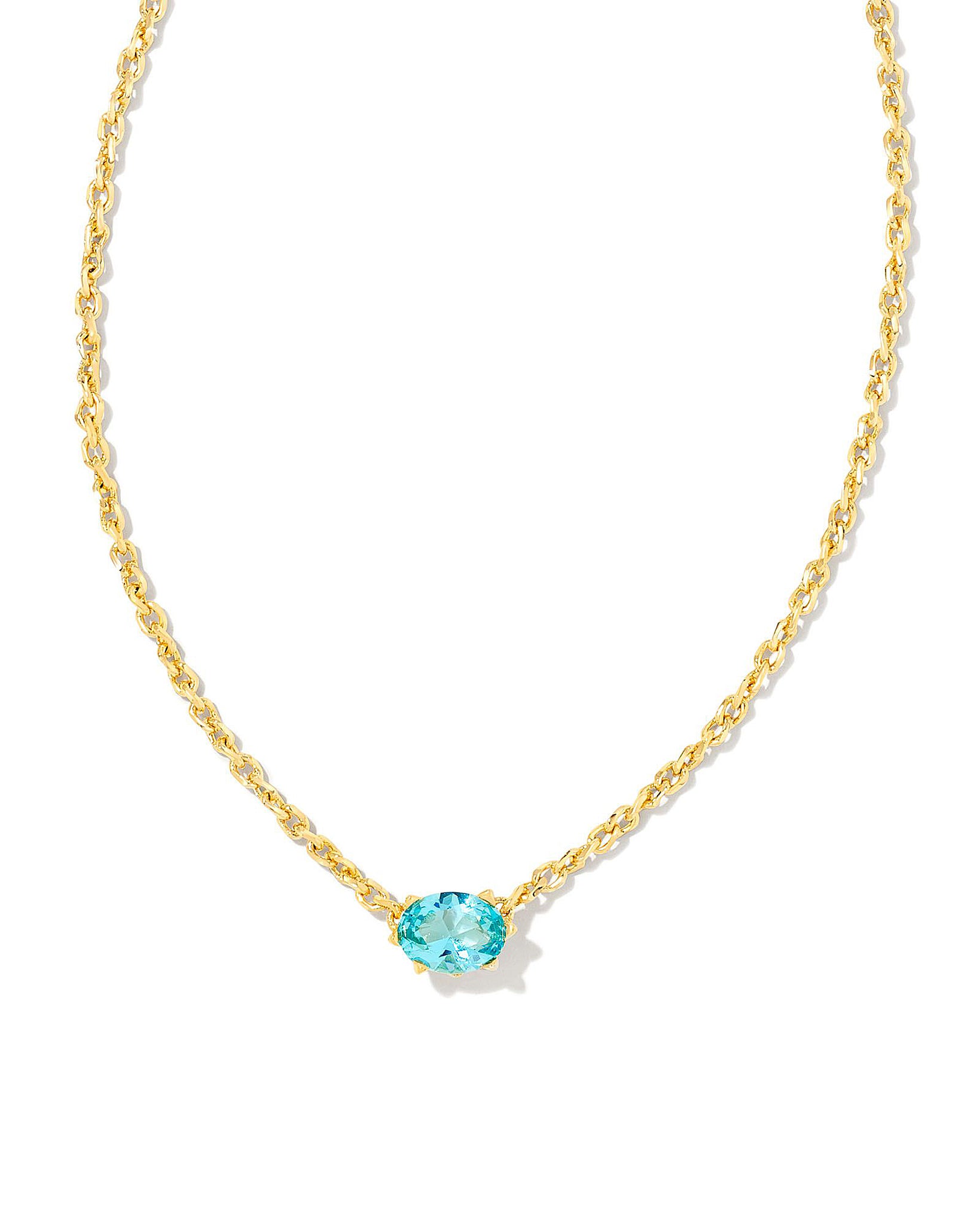 Kendra Scott Cailin Oval Pendant Necklace in Aqua Crystal and Gold