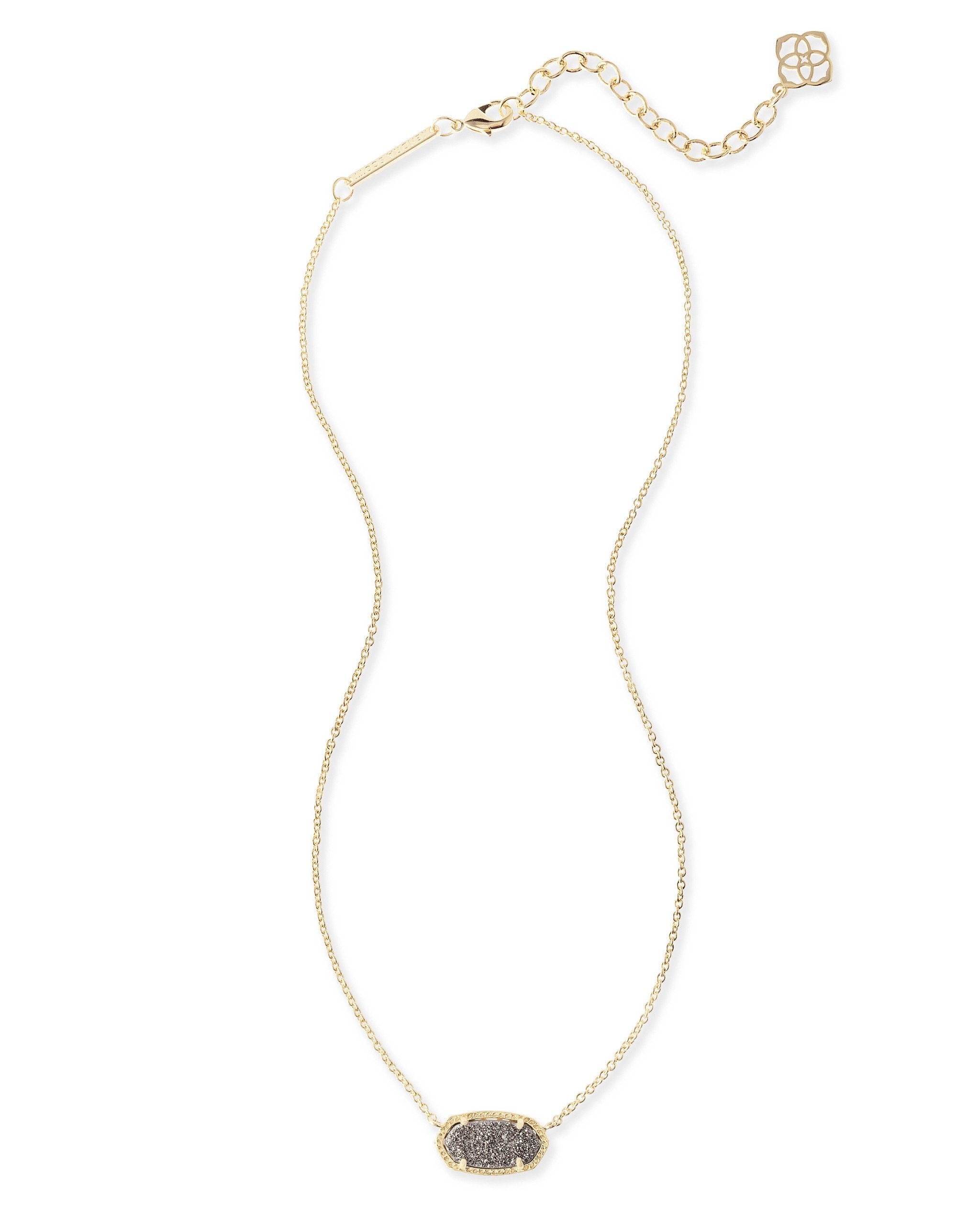 Full View of Kendra Scott Elisa Oval Pendant Necklace in Platinum Drusy and Gold Plated
