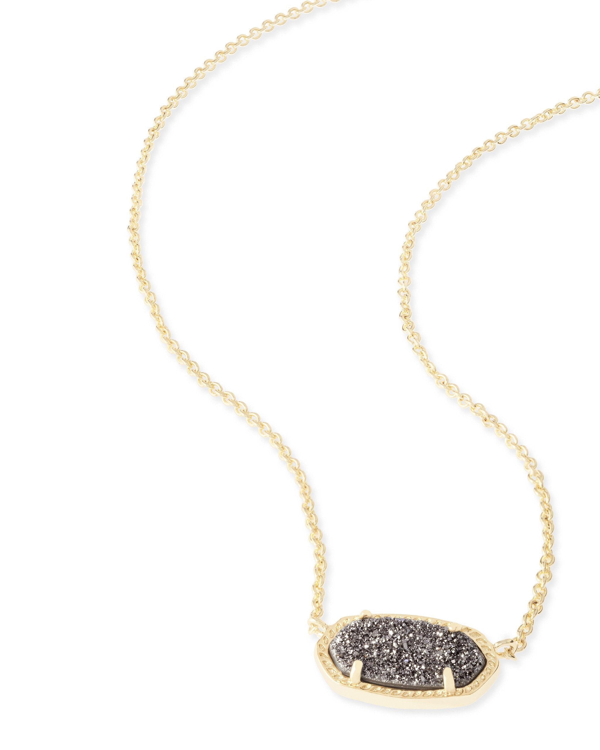 Detail Shot of Kendra Scott Elisa Oval Pendant Necklace in Platinum Drusy and Gold Plated
