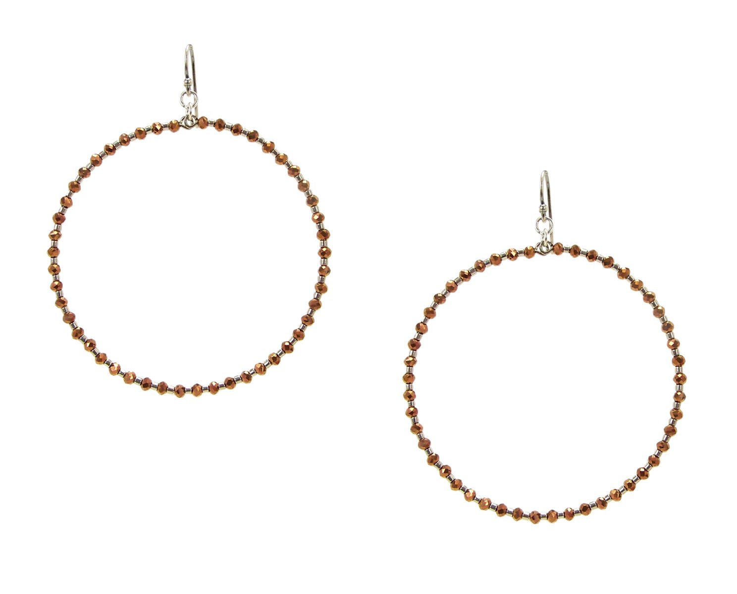 image of Chan Luu Silver Hoop Earrings with Bronze Crystals and Silver Seed Beads