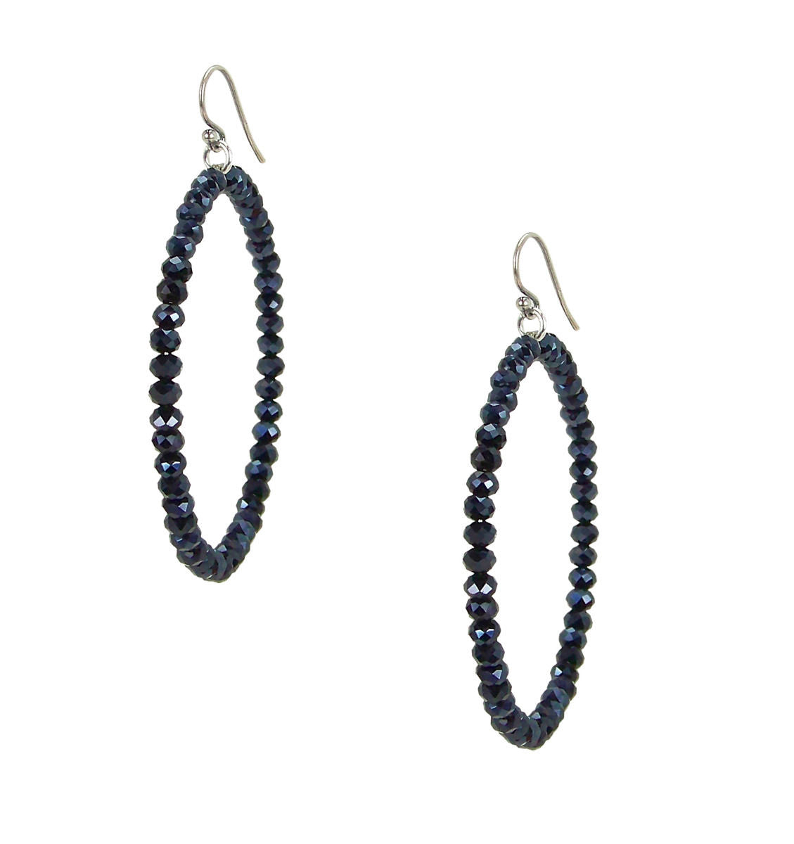 Chan Luu 2.25 Inch Silver Hoop Earrings in Midnight Navy Blue Crystals